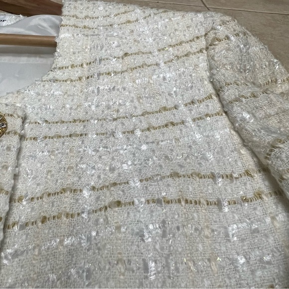 Christian Dior Women’s Blazer Size 12 White And Gold Tweed Jacket Vintage - Picture 5 of 14